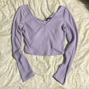 Long Sleeve Ribbed V Neck Crop Top